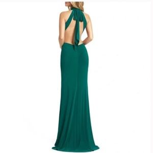 Ieena for Mac Duggal Tie Halter Jersey Dress in Emerald Green